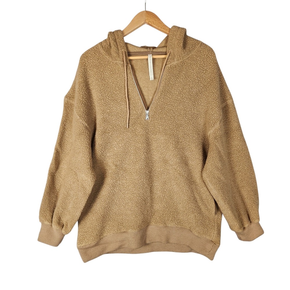 Aritizia Babaton Hoodie Small Tan Wool Sherpa Quarter Oversized